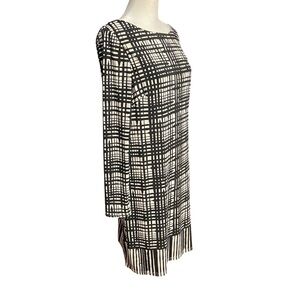 VINCE CAMUTO Sheath Dress Size 8 Black/White Checkered Dress Long Sleeves Church